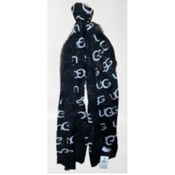 Ugg Australia Womens Scarf Black OS Woven Logo Scarf New - Picture 1 of 3